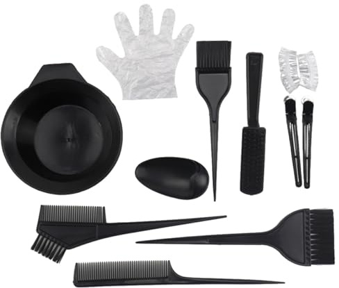 Kit de Teinture Capillaire 11 Pièces en Plastique Noir Outils de Coloration | Brosse Teinture pour Cheveux, Lot Pinceaux Lavables et Confortables, pour Mèches et Lowlights