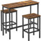 VASAGLE Dining Table Set, Bar Table and Stools, Breakfast Bar Table with Bar Stools, 2, Industrial Steel Frame, Rustic Brown and Black LBT218B01