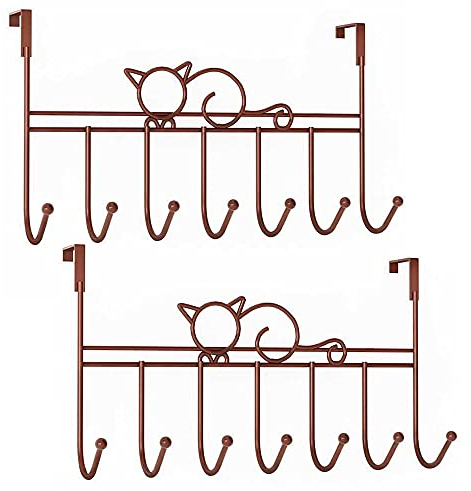 Türhaken zum Einhängen 2er Set Türhakenleiste Innenseite mit 7 Metall Haken Türgarderobe Kleiderhaken Tür Handtuchhalter Jackenhalter Badezimmer Zubehör Schlafzimmer Garderobe, Rose gold