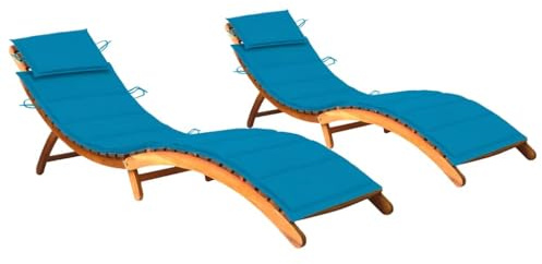 vidaXL 2X Madera Maciza de Acacia Tumbonas con Cojines Hamaca Cama Salón Diván Asiento Piscina Playa Jardín Patio Terraza Balcón Exterior Muebles
