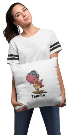 Sambosa Kinder Kissen Personalisiert mit lustigem Dino Motiv und Wunschname - individuelle Geschenke Kissenbezug Kissenhülle Kind Geburtstag Junge Mädchen Geschenkidee