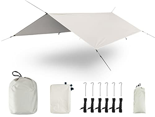 Hängematten-Regenfliegen-Campingplane, multifunktionale wasserdichte Zeltplane, leicht und kompakt for Rucksackreisen, Wandern, Reisen (Color : Beige, Size : 3x4m)