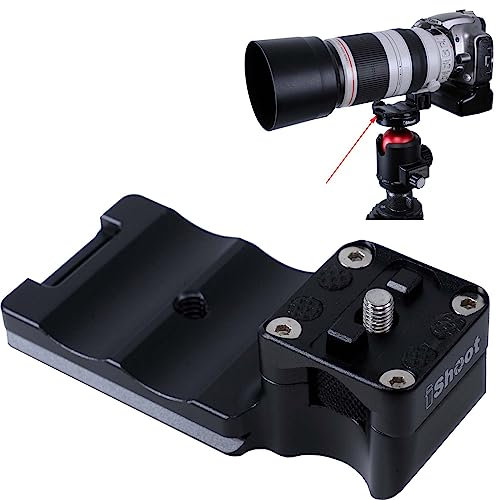 iShoot Base di ricambio per treppiede, supporto per treppiede compatibile con Canon EF 100-400 mm f/4.5-5.6L is II USM, piastra inferiore a sgancio rapido per morsetto a testa treppiede Arca-Swiss Fit