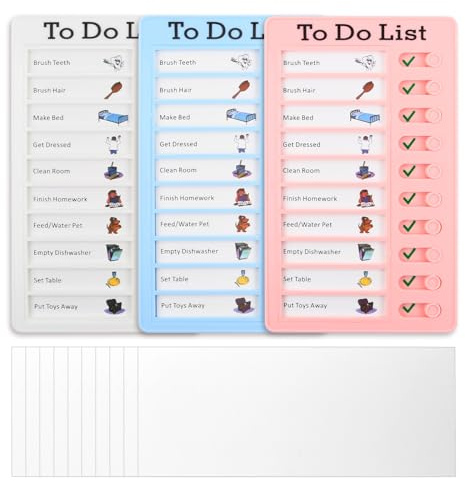 3 Pièces Tableau Memo Checklist, To Do List Chore Chart, Détachable Listes de Contrôle Mémo, Tableau de Tâches Board Portables Quotidiennes avec 10 Feuilles Vierges pour Enfants Adultes