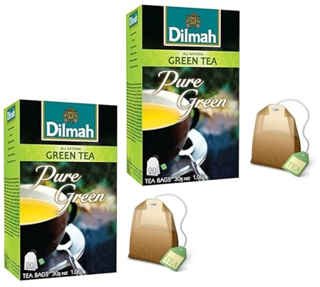 Dilmah® | Rent 100 % naturligt grönt te | Ceylon Green Tea Filters Enkelt omslag - 2 x 20 tepåsar (2 x 30 gr)