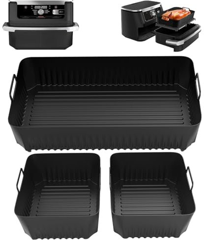 Heißluftfritteuse Zubehör für Ninja Af500EU 10,4L, 1PC 10,4L and 2PCS 5,2L Air Fryer Accessories, Wiederverwendbar Silikon Backform, für Dual Zone Heißluftfritteuse, Ninja Airfryer Zubehör, Schwarz