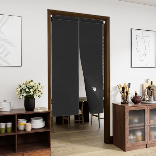 Leowefowa Noren Türvorhang im japanischen Stil, Fensterbehandlung, Türtapisserie, reines Schwarz mit Mond, bedruckt, Türvorhang, Sichttrennwand, Trennwand, Küche, Heimdekoration (doppelseitig), 85,1 x