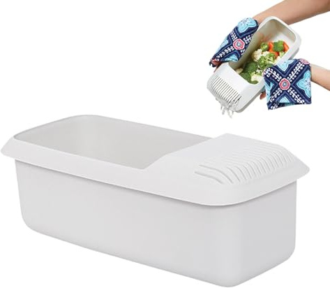 Olla de espaguetis para microondas – Caja de vapor de pasta, bandeja de cocción de verduras | Recipiente resistente al calor con colador integrado, herramienta de cocina multifuncional para uso