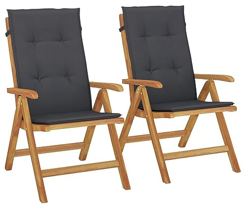 Mokuyary Trädgårdsstolar med kuddar, set om 2, massivt trä, teak, balkongstol, terrassstolar, matstolar för terrass, trädgård, balkong – D