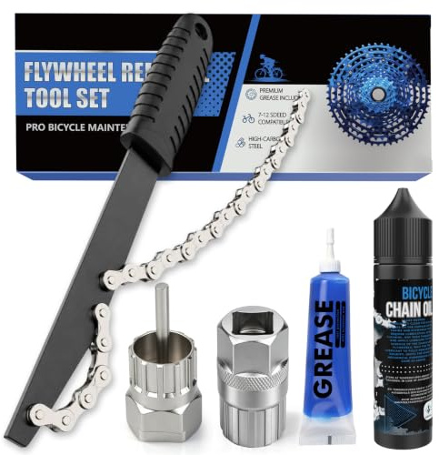Juego de látigo de cadena y extractor con aceite de cadena de 60 ml y 20 g de grasa, extractor de piñones, herramienta de bicicleta, adecuado para corona de cassette