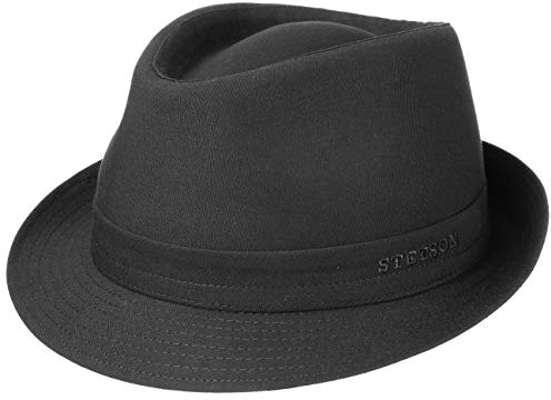 Stetson Teton Stofftrilby Damen Herren Trilby Made in Italy 100% Baumwolle UV-Schutz 40+ Sonnenhut Sommer Winter schwarz 58 cm