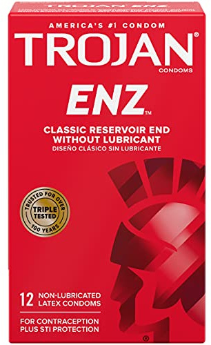 Trojan ENZ Condoms, STI Protection 12 Count, Non Lubricated, 1 Box