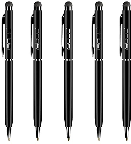 iSOUL Universal Stylus Touchscreen Pen [5 Pack] Pens for Touch Screens iPad, iPad 10.2 inch 2020 (8th Gen), iPhone, Samsung Galaxy, OnePlus, Google Pixel, Tablets & More Black Metal Ballpen Stylus