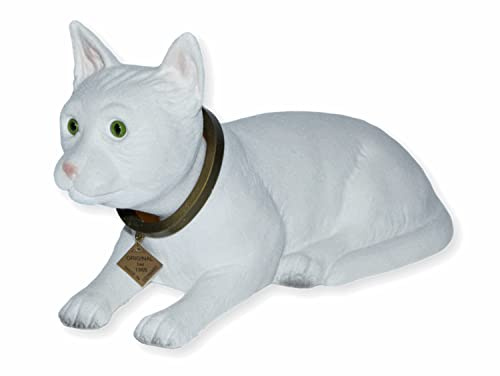 RAKSO Wackel Figur Katze weiß groß Wackelfigur H 19 cm liegend Dekofigur mit Wackelkopf