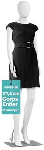 SereneLife Mannequin Féminin Corps Complet, 175cm de Hauteur, Réaliste, Bras et Jambes Ajustables, Tête Pivotante, Support Détachable pour Couture