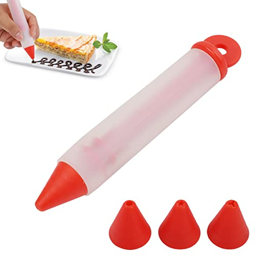 4 Nozzles Cake Decorating Pen, Silicone Chocolate Frosting Pen Cake Baking Writing Tool for Chocolate Jam, Lettering, Drawing, And Cream Cake Baking Decorating Tools(Red)