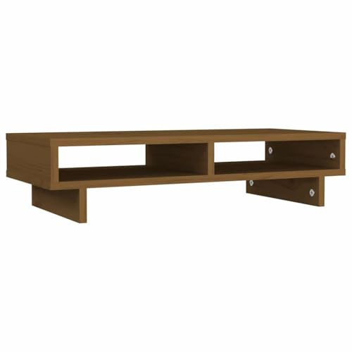 vidaXL Skärmställ honungsbrun 60x27x14 cm massiv furu, datorställ, bildskärmsställ för stationär dator, skrivbordshöjare, tangentbordsställ