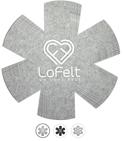 LoFelt® Pfannenschoner & Stapelschutz für Pfannen, Töpfe, Schüsseln und weitere Küchenutensilien / 5 Pfannenschoner Filz in XL Ø 38cm / Pfannenschutz aus Filz in Hellgrau, Sternform