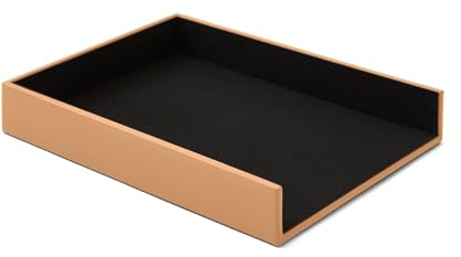 Eglooh - Atena - Ablagefächer für Schreibtisch und Büro Echtes Leder Hell Braun - Bürobedarf Briefablage Papierablage Ablagekorb für DIN A4 - cm 32 x 24,2 x H.5 - Made in Italy