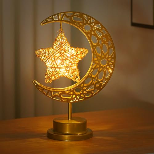 Azazaza Lámpara de luna, funciona con pilas, lámpara de mesa LED colgante, lámpara lunar conmemorativa, luz nocturna con soporte, lámpara mágica de media luna creciente, decoración de Ramadán para