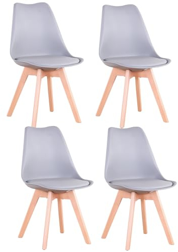 Uderkiny Set di 4 Sedie da Sala da Pranzo, Sedie Scandinave, Gambe in Legno Massello, Design Nordico ergonomico, Ideale per Sala da Pranzo, Soggiorno, Cucina, Camera da Letto (Grigio, 4)