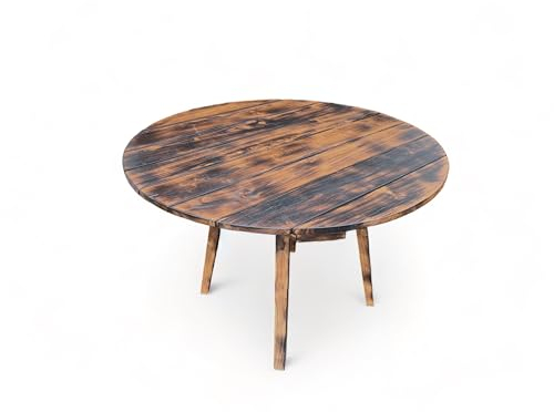 Handgefertigter Teakholz Gartentisch - Einzigartiges Unikat für drinnen und draußen - Natur & Flambiert - 120 und 150 cm (Fahome-081, Flambiert, Teak, 1, 150 cm, Fahome-081)