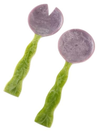 Folkulture Lavender & Sage Resin Salad Servers | Set of 2 (12) Resin Serving Spoons for Salad & Serving | Durable, Stardy Kitchen Essentials | St Patricks Day Kitchen Décor, Housewarming Gifts
