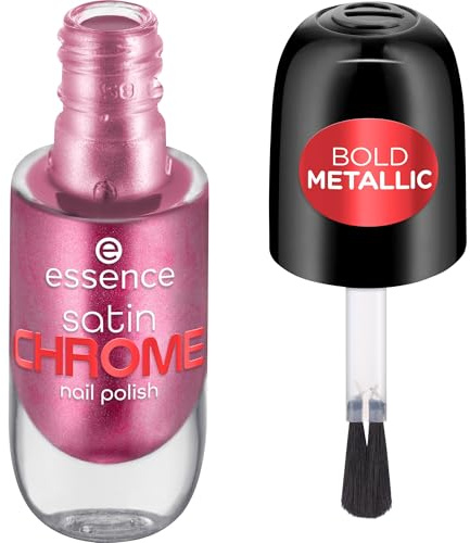 essence satin CHROME nail polish, Nr. 03, Rot, abdeckend, Expressergebnis, hochpigmentiert, metallisch, vegan, ohne Mikroplastikpartikel, ohne Parfüm, ohne Parabene, 1er Pack (8ml)