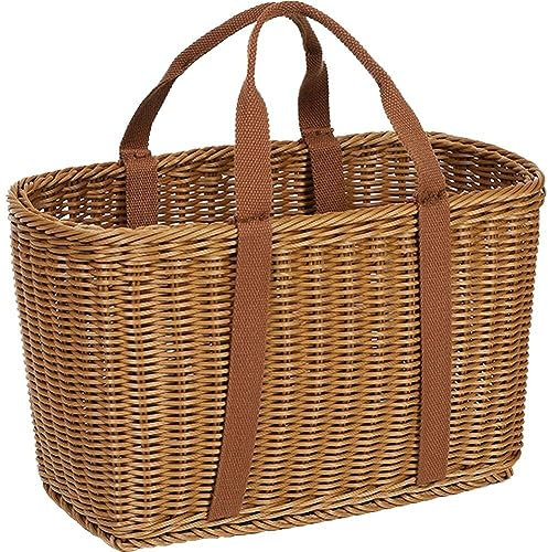 Glixoft Panier De Rangement Tissé Panier À Provisions en Rotin avec Poignée Panier À Fruits Légumes Portable Panier D'épicerie De Grande Capacité