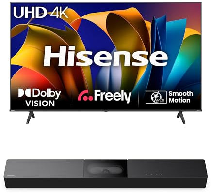 Hisense TV & Soundbar Bundle: 50E6NTUK TV with 4K Direct Lit, Quad Core 4K Processor Plus the HS2000 Soundbar with 240W Power,visulized built-in subwoofer- Perfect Match for Visual-Audio Experience