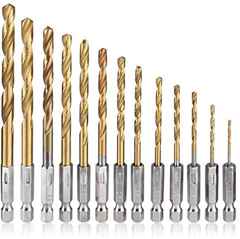 Treki 13PCS Brocas Helicoidales HSS Brocas de Titanio de Vástago Hexagonal Brocas de Acero de Alta Velocidad 1,5-6,5mm HSS Twist Drill Bit para Metal Acero Madera Plástico