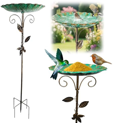 Metall Vogelbad für Garten, Vogeltränke Stehend Garten Deko, Wasserschale für Wildvögel, Wassertränke Für Vögel, Gartendeko Draußen, Vogeltränke Winterfest Frostsicher (B)