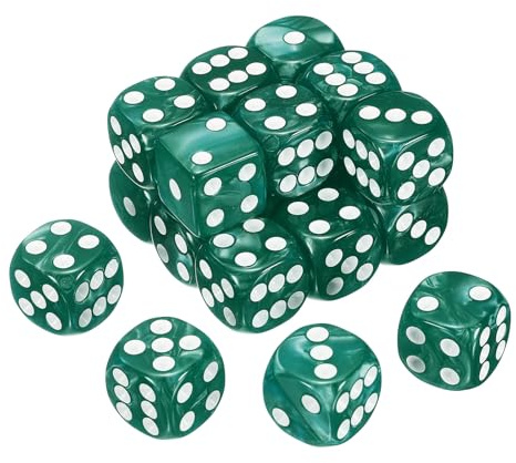 sourcing map 20Pcs 6 Sided Colored Standard Dice, Acrylic D6 Mini Polyhedral Pearl Pattern Game Dice Set for Table Games, Dark Green/White Point
