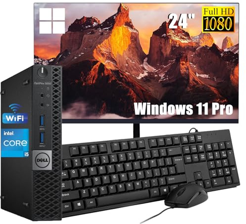 Dell Optiplex 5050 Mini ordinateur PC avec écran 24 Intel Core i5-6500, 8 Go de RAM, 256 Go SSD, clavier américain QWERTY, WiFi, Bluetooth, Windows 11 Pro (renouvelé)