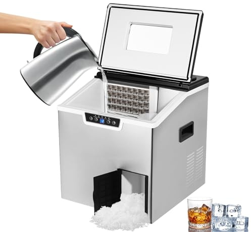 Máquina de hielo con dispensador automático y pantalla LCD, 40 kg de hielo al día, función de autolimpieza para bar doméstico, camping y caravana.