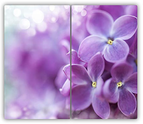 Glasschneidebrett 2x30x52 cm Rutschfest Silikonfüße Antibakteriell Plastikfrei Gehärtetes Glas Hitzebeständig für die Küche 2 Stück Glasplatte Lebensmittelecht Dekorativ - Lila Blumen