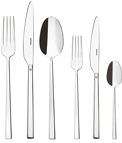 Sambonet 52562-83 Rock Inox Besteckset 36-teilig, 6 Tafelgabeln, 6 Tafellöffel, 6 Tafelmesser, 6 Obstgabeln, 6 Obstmesser und 6 Teelöffel aus Edelstahl, Spülmaschinenfest