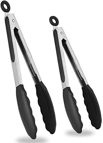 Kitchen Tongs for Cooking Grill & BBQ, Stainless Steel 9 and 12, Cooking Tongs Heat Resistant Handle Non Slip, Kitchen Tongs with Silicon Tips for Salad,Ice,Fry, Serving,Oven