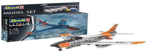 Revell Model Set 63832 F-86D Dog Sabre 1:48 Scale Unbuilt/Unpainted Plastic Model Kit with Contacta Professional Glue, Paintbrush & Selected Aqua Color Paints