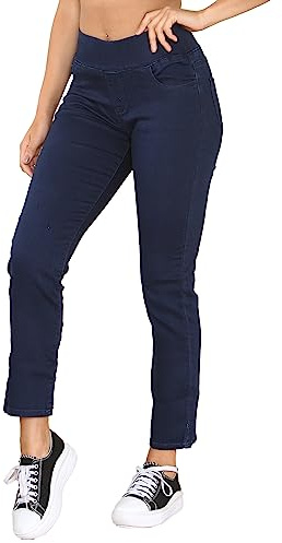 989Zé ENZO Womens Elasticated Waist Jeans Pants Slim Straight Leg Pull On Stretch Denim Trousers Casual Cotton Comfy Jeggings EZL432 Jeans Indigo 16