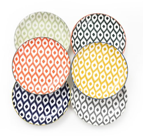 WishDeco Kuchenteller 6er Set, Kleine Dessertteller 15cm, Porzellan Salatteller, Bunte Frühstücksteller, Mini Speiseteller für Pasta, Obst, Brot