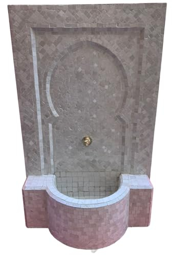 Marrakesch Gartenbrunnen Zimmerbrunnen aus original marokkanische Mosaik 128 cm Gross | Brunnen als Gartendeko Terassendeko & Balkon Deko | Springbrunnen Inkl. Pumpe für entspannenden Wasserfall