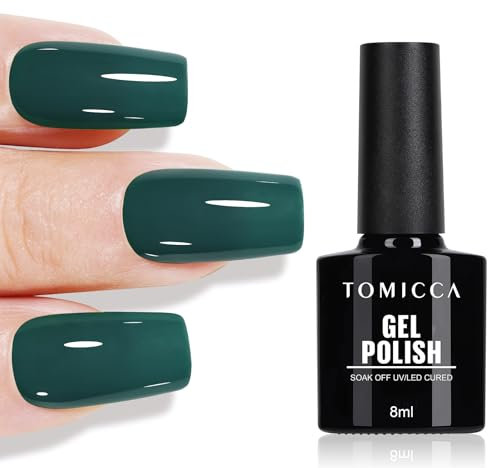 TOMICCA Green Gel Nail Polish, Dark Green Gel Nail Varnish, Soak Off UV LED Forest Green Gel Polish, Long Lasting High Glossy Nail Art Manicure Salon DIY Gift for Girls 8ml
