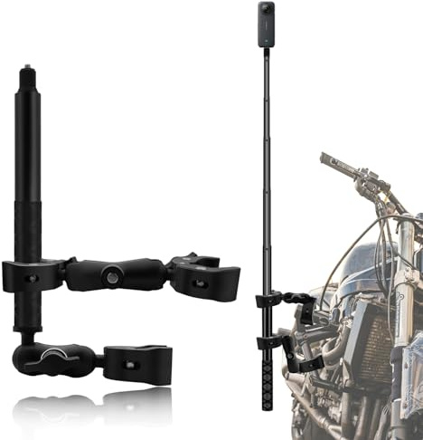 Moto Support Kit avec 47 Invisible Bâton Compatible pour Insta 360 X5 X4 X3 X2 X GO3,Osmo NANO 360 Lourdeur-Devoirs Double Robuste Caméra Vélo ATV RV Montage Compatible pour GoPro 13/12/11/10/9/8/7