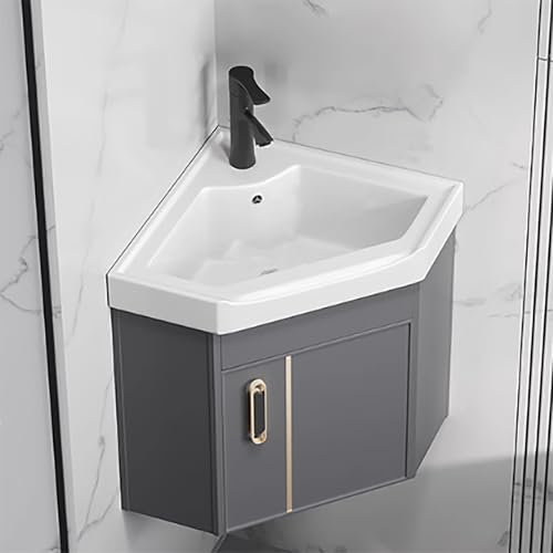 Moderno lavandino ad angolo grigio con armadio resistente bagno stoccaggio antigraffio e antimacchia lavello in porcellana rubinetto caldo e freddo 38,1 cm
