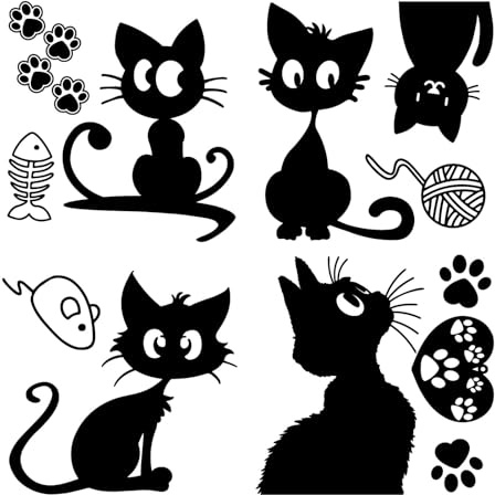 GORGECRAFT 4 Stück 4 Stile Katzen Autoaufkleber Schwarzes Herz Pfotenabdruck Fischgräte Maus Wollknäuel Autoaufkleber Wasserdicht Reflektierend Auto Außendekor Aufkleber Für SUV LKW Motorrad Türen Wän