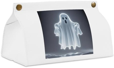 Taschentuchbox aus PU-Leder, Schwarz und Halloween-Geisterdruck, rechteckig, lange Taschentuchbox für Auto, Zuhause, Büro, Schreibtisch