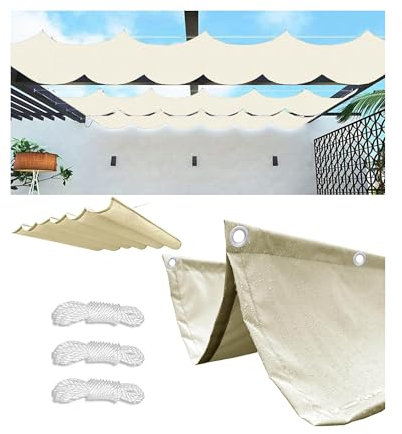 Toldo Vela de Sombra Retráctil Impermeable 1.5x3M(AxL) Ondulada Toldos Exterior Protección Rayos UV Resistente al Desgarro para Terraza Balcon Exteriores Jardín con Ojales y Cuerdas Crema