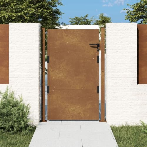 Festnight Puerta de Jardín Metalica 105 x 155 cm, Puerta de Exterior de Acero Corten, Marrón