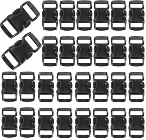 SGERUFZ Set de 30 Hebillas de Plástico Resistente para Cintas de 10 mm, Cierres de Clip para Collares de Perros y Gatos, Pulseras Paracord, Hebillas para Mochilas (29x15x5 mm) (Negro)